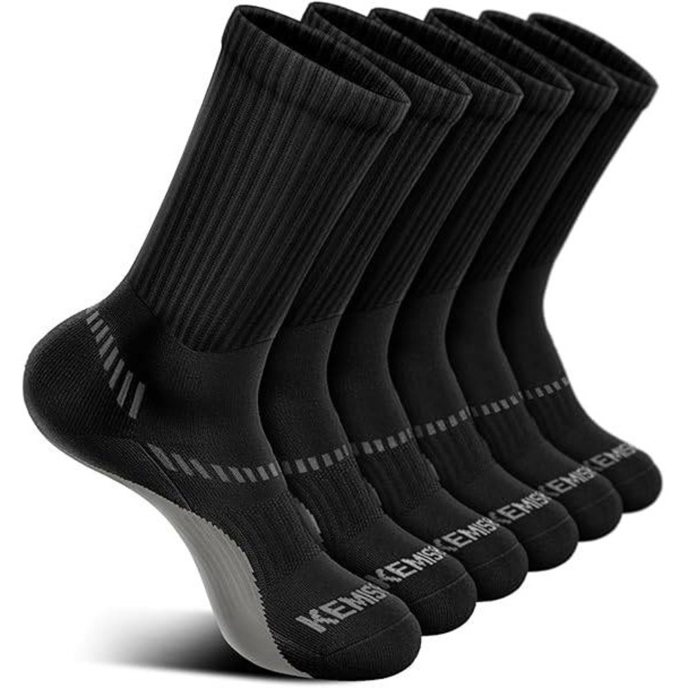 Set of 6 BULLIANT Men's US 11-13 Black Compression Athletic Crew Socks Cushioned